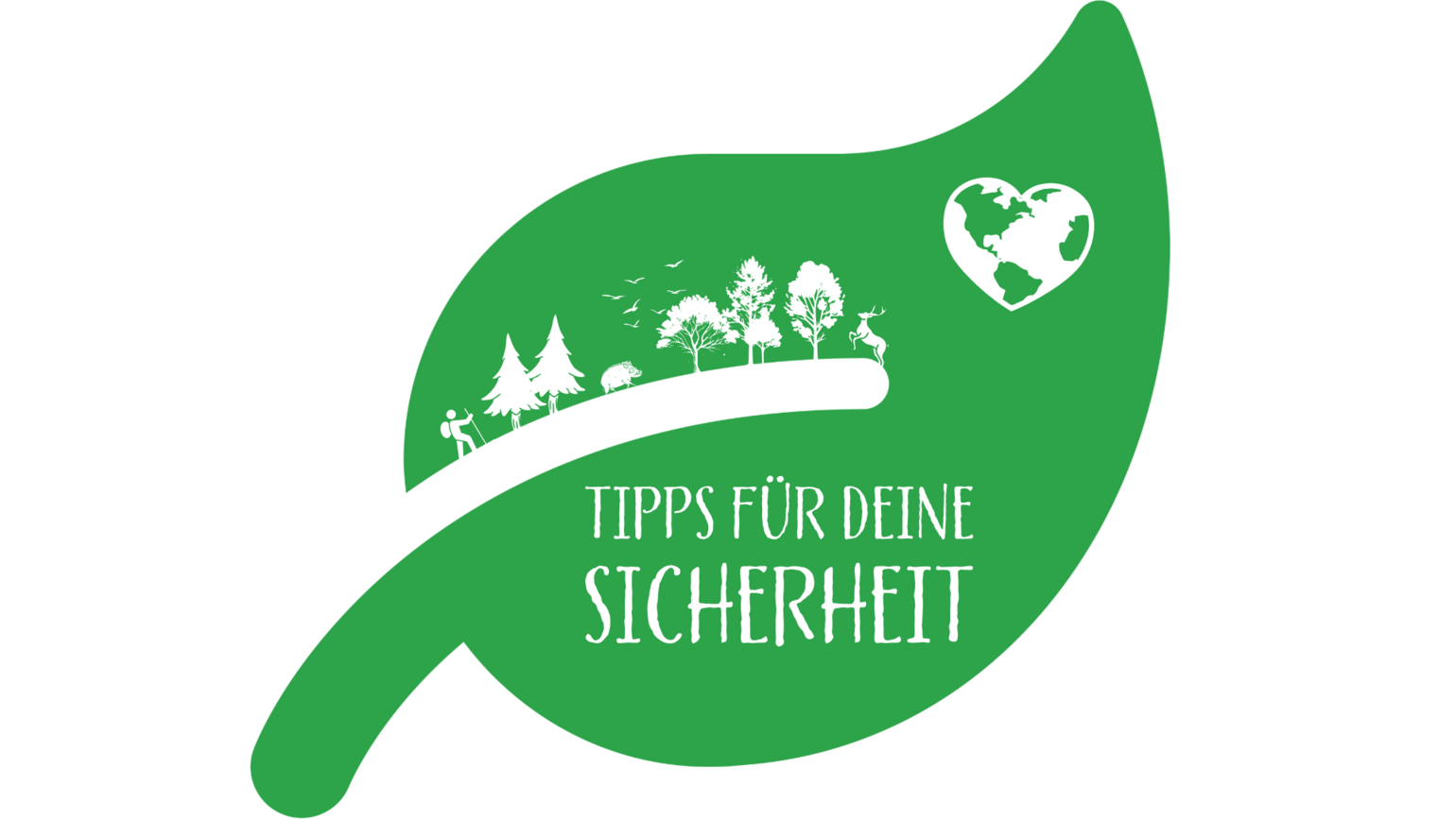 Grafik eines Blattes mit symbolischen Natur- und Sicherheitselementen